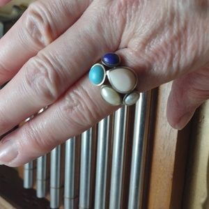 Ss stone ring with lapis and pearl